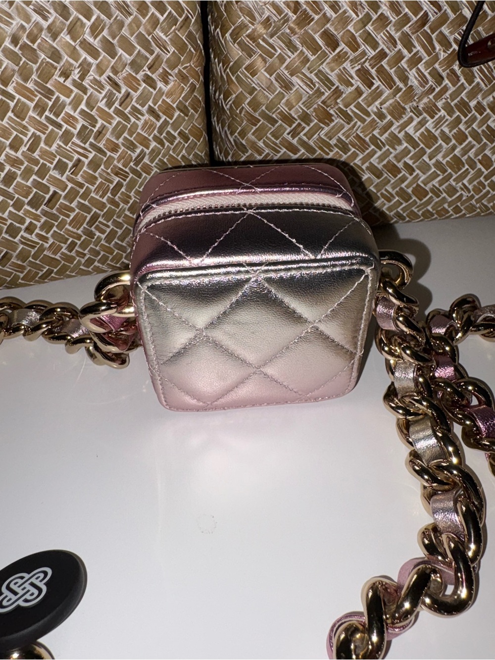 CHANEL Metallic Pink Quilted Mini Camera Bag with Gold Chain - Picture 7 of 9